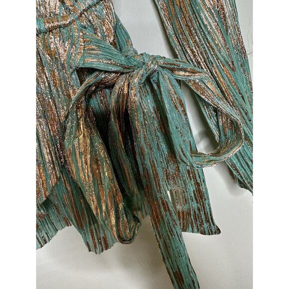 G.P.D. Good People Design NEW Wrap Style Turquoise Gold Metallic Blouse Size Sm - Picture 7 of 13